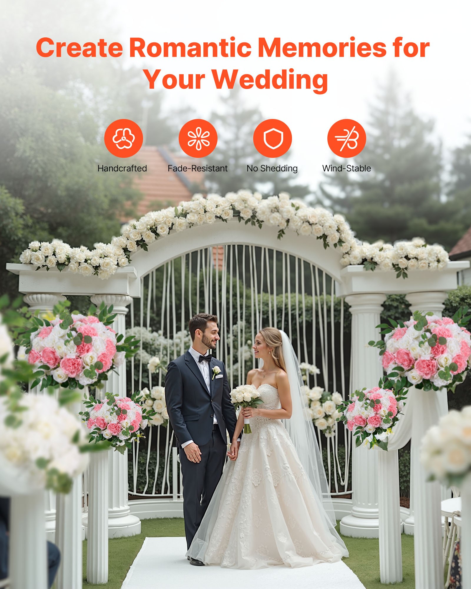 VEVOR Flower Ball Arrangement Bouquet 10 PCS, 17.7-Inch Diameter Artificial Flower Balls Wedding Table Centerpieces, Rose Arrangements for Wedding Centerpiece Home Decorations, Pink and White Roses