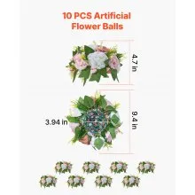 VEVOR Flower Balls for Wedding Centerpieces 9.5-Inch Flower Bouquet Pink + White
