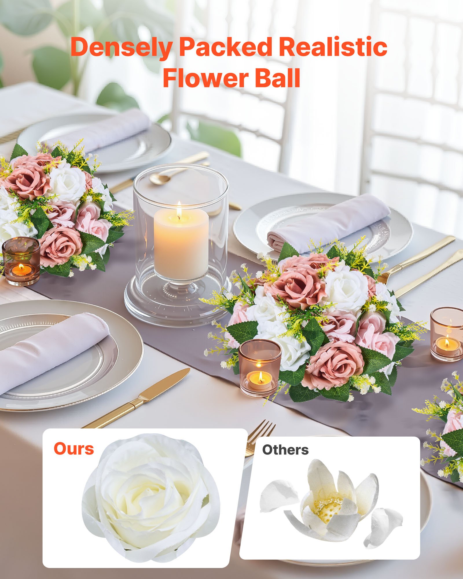 VEVOR Flower Ball Arrangement Bouquet 10PCS, 240 mm Diameter Artificial Flower Balls Wedding Table Centerpieces, Faux Rose Arrangements for Wedding Centerpiece Home Decoration, Pink and White Roses