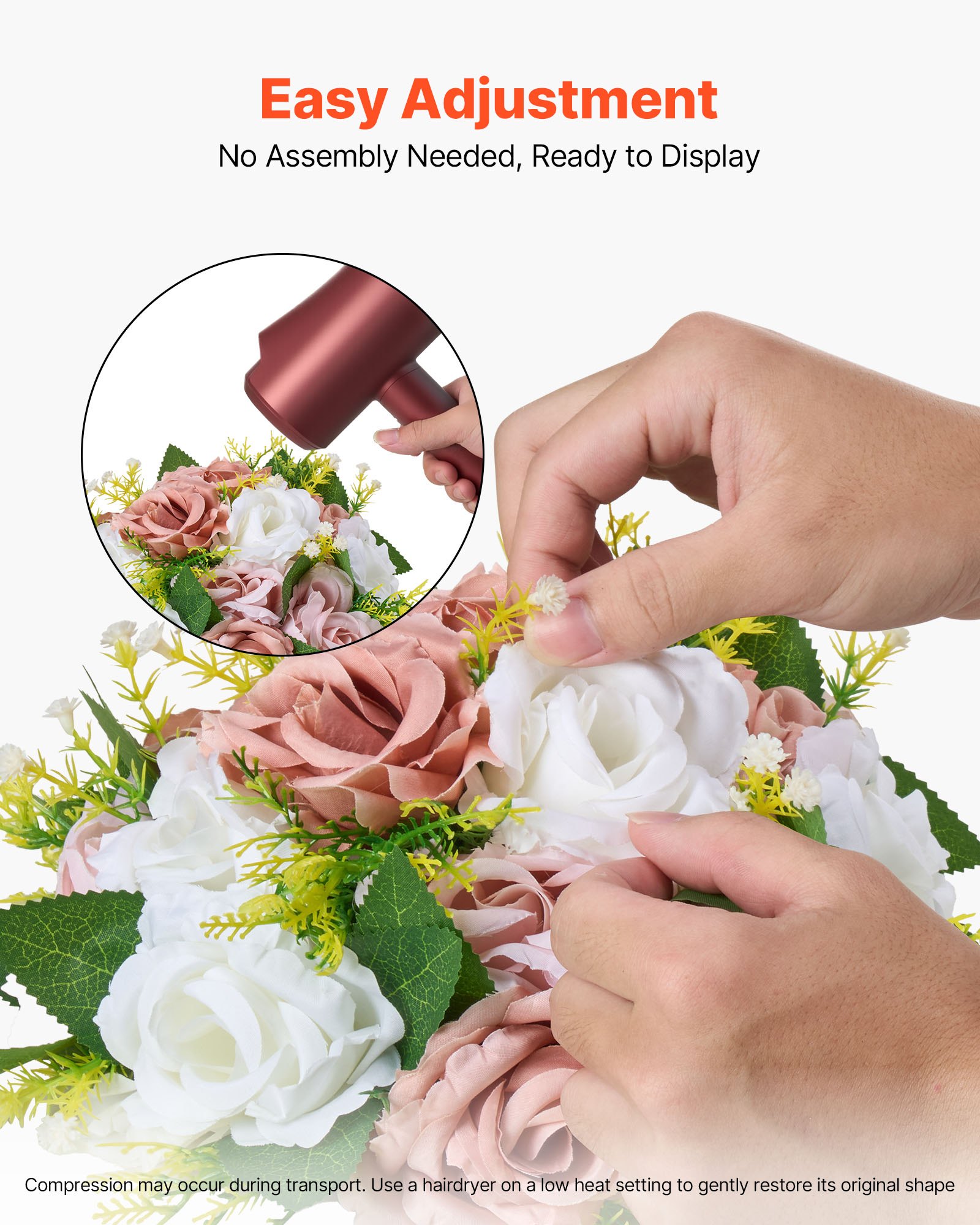 VEVOR Flower Ball Arrangement Bouquet 10PCS, 240 mm Diameter Artificial Flower Balls Wedding Table Centerpieces, Faux Rose Arrangements for Wedding Centerpiece Home Decoration, Pink and White Roses