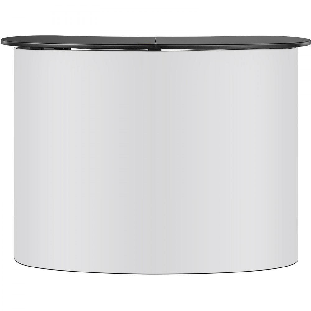 VEVOR exhibition counter stand with a sleek black top and curved white base.