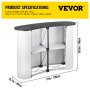 VEVOR exhibition counter stand with product specifications and measurements displayed.
