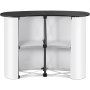VEVOR exhibition counter stand with black top and internal shelving.
