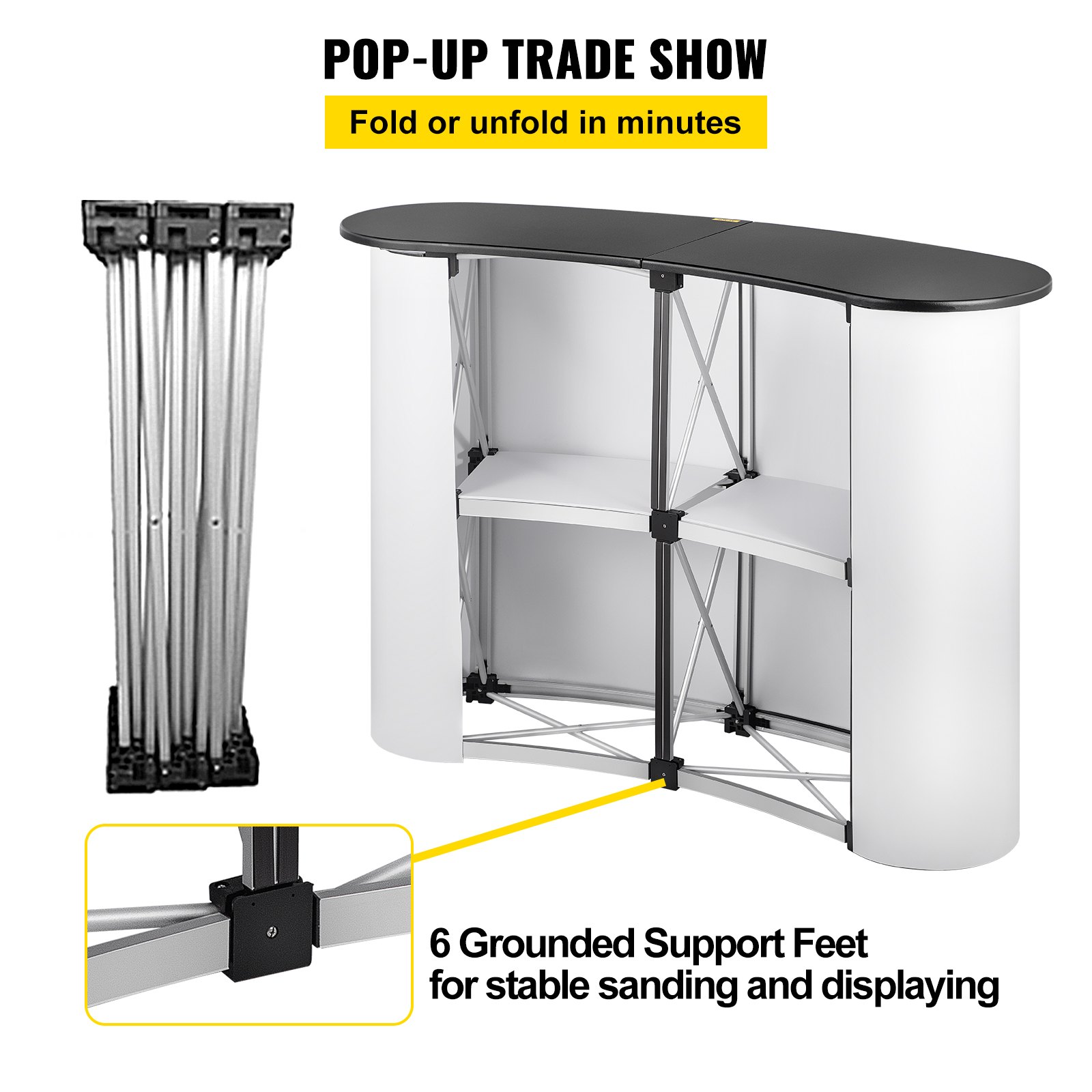 VEVOR exhibition counter stand: pop-up trade show, foldable, 6 support feet.