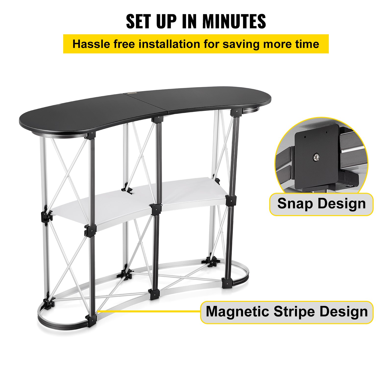 VEVOR exhibition counter stand with magnetic strip and snap design for easy setup.