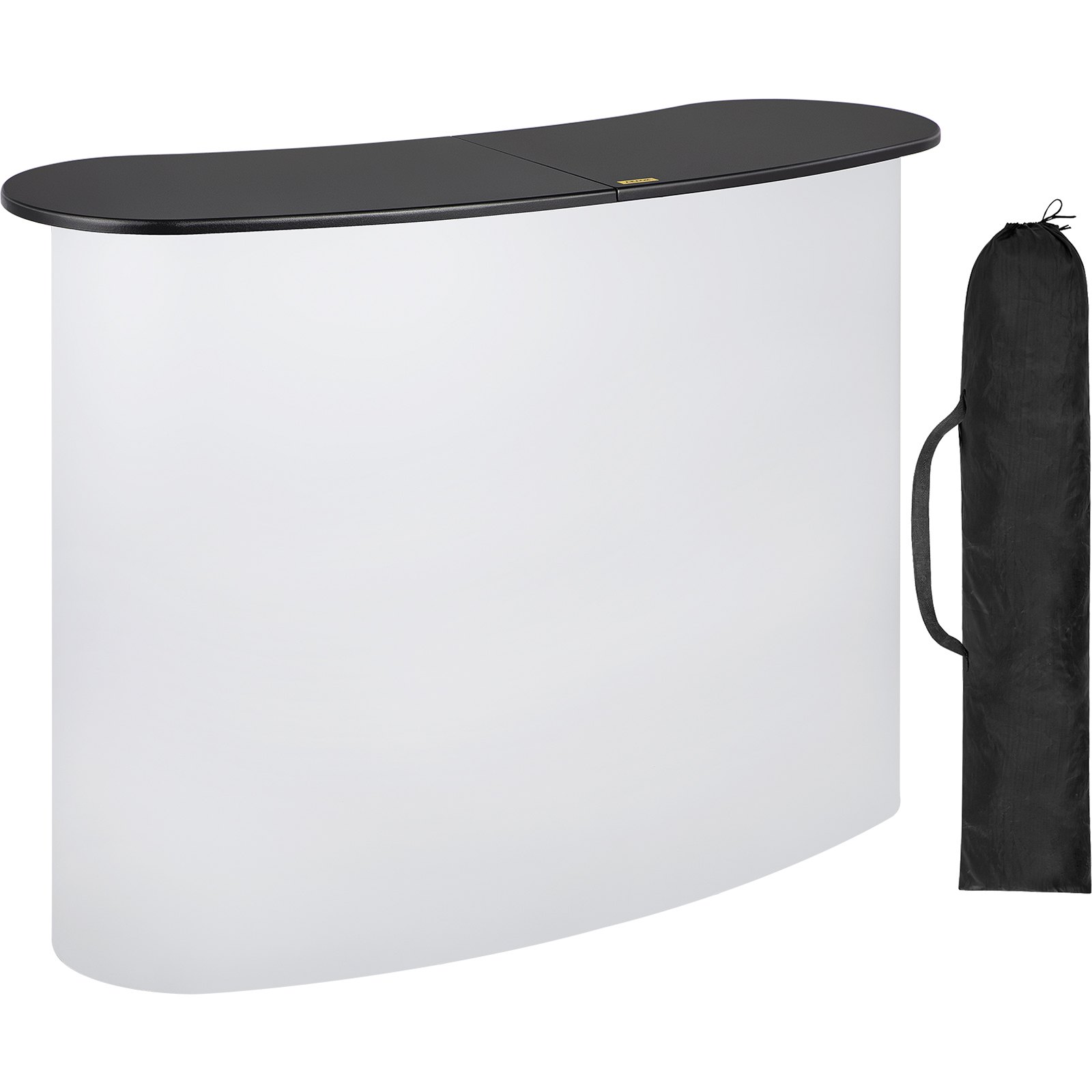 VEVOR exhibition counter stand with black tabletop and carrying bag.