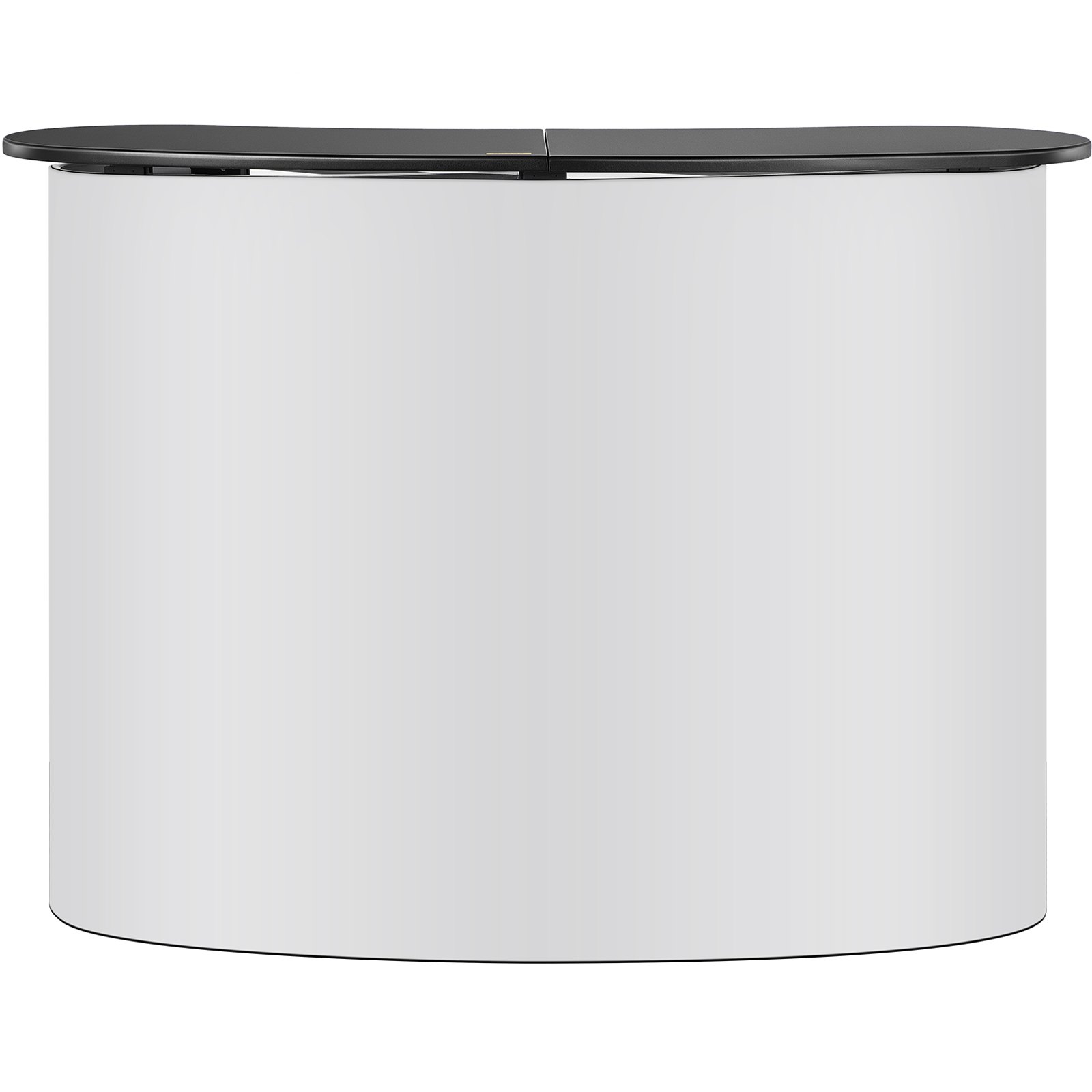 VEVOR exhibition counter stand with a sleek black top and curved white base.