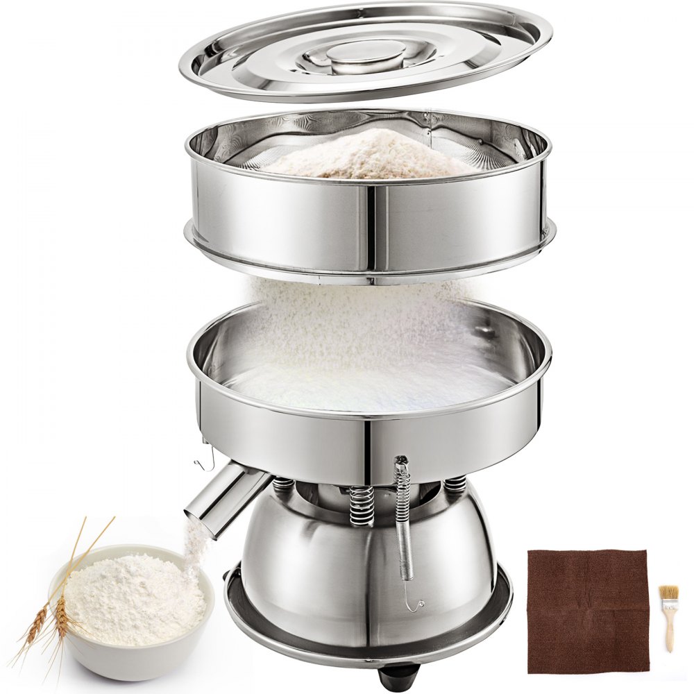 VEVOR Automatic Sieve Shaker Included 12 Mesh + 80 Mesh Flour Sifter Electric Vibrating Sieve Machine 110V 50W Sifter Shaker Machine 1150 r/min for Rice & Herbal Powder Particles