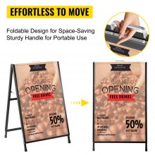 VEVOR A-Frame Sidewalk Sign 24"x36" Sidewalk Signs for Businesses Black Coated Steel Metal A-Frame Sign Slide-in Folding Sandwich Board Sidewalk Sign Double-Sided w/ 2 Corrugated Plastic Poster Boards