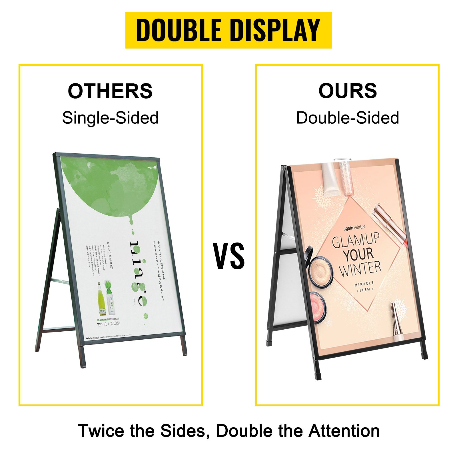 VEVOR A Frame Sidewalk Sign 24 x 36 inch Sidewalk Signs for Businesses Black Coated Steel Metal A Frame Sign Slide in Folding Sandwich Board Sidewalk Sign Double Sided for Guidance and Advertising Use