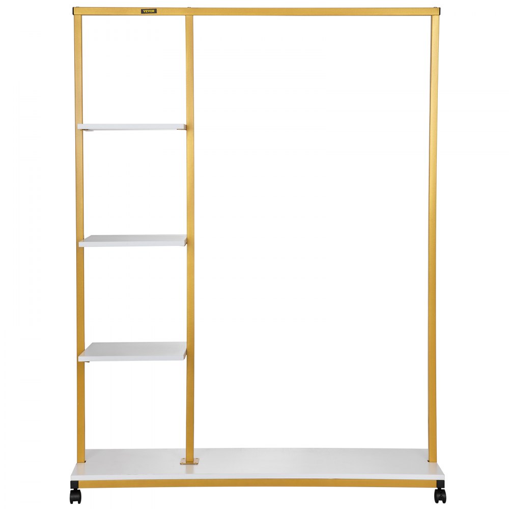 VEVOR Clothing Garment Rack, 180 LBS Capacity, Heavy-duty Clothes Rack w/ Bottom Shelf & Extra 3 Side Shelves, 4 Swivel Casters, Rolling Clothes Organizer for Laundry Room Retail Store Boutique, Gold