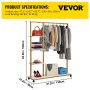 VEVOR Garment Rack Clothes Rack Clothes Organizer w/ 3 Side Shelves & Wheels