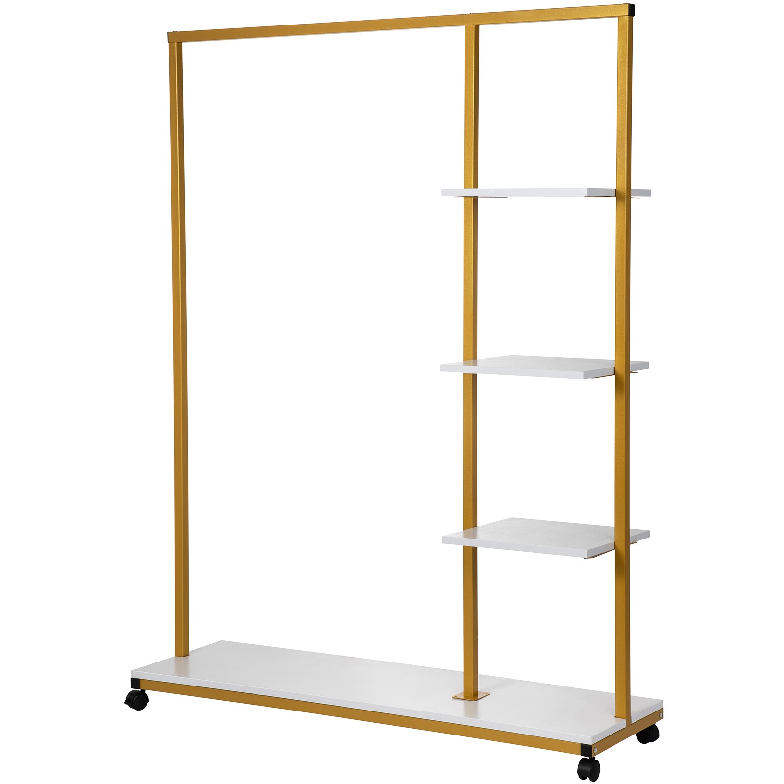 VEVOR Clothing Garment Rack, 180 LBS Capacity, Heavy-duty Clothes Rack w/ Bottom Shelf & Extra 3 Side Shelves, 4 Swivel Casters, Rolling Clothes Organizer for Laundry Room Retail Store Boutique, Gold