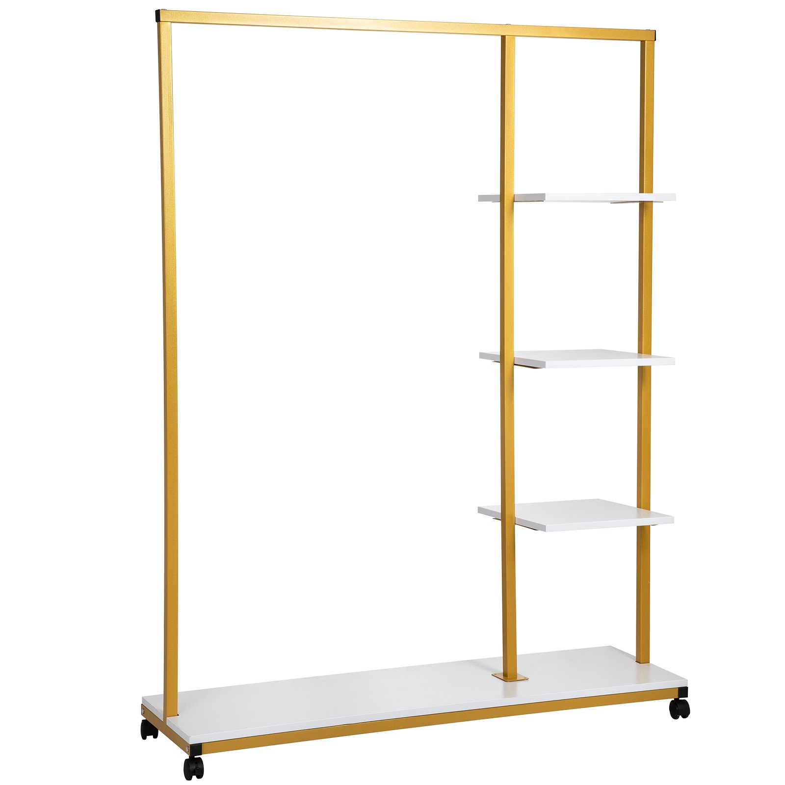 VEVOR Clothing Garment Rack, 180 LBS Capacity, Heavy-duty Clothes Rack w/ Bottom Shelf & Extra 3 Side Shelves, 4 Swivel Casters, Rolling Clothes Organizer for Laundry Room Retail Store Boutique, Gold
