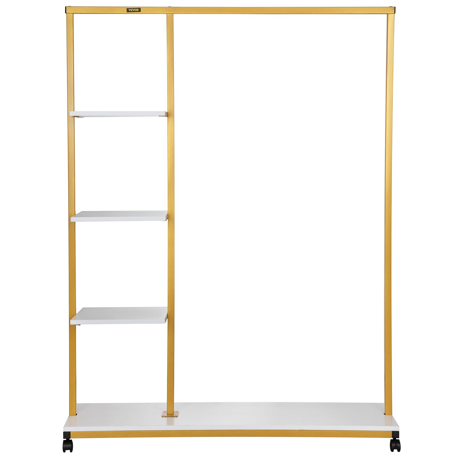 VEVOR Clothing Garment Rack, 180 LBS Capacity, Heavy-duty Clothes Rack w/ Bottom Shelf & Extra 3 Side Shelves, 4 Swivel Casters, Rolling Clothes Organizer for Laundry Room Retail Store Boutique, Gold