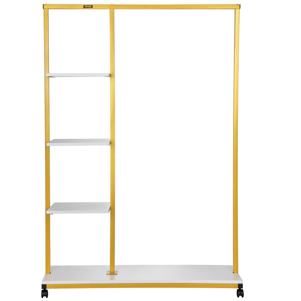 VEVOR Clothing Garment Rack, 39.4"x14.2"x59.1", Heavy-duty Clothes Rack w/ Bottom Shelf & Extra 3 Side Shelves, 4 Swivel Casters, Rolling Clothes Organizer for Laundry Room Retail Store Boutique, Gold