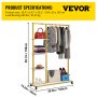 VEVOR Clothing Garment Rack, 39.4x14.2x59.1in, Heavy-duty Clothes Rack w/ Bottom Shelf & Extra 3 Side Shelves, 4 Swivel Casters, Rolling Clothes Organizer for Laundry Room Retail Store Boutique