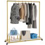 VEVOR Clothing Garment Rack, 59.1"x14.2"x63.0", Heavy-duty Clothes Rack w/ Bottom Shelf & Side Shelf, 4 Swivel Casters, Sturdy Steel Frame, Rolling Clothes Organizer for Retail Store Boutique, Gold