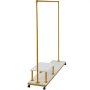 yellow and white VEVOR clothing garment rack with wheels and double-tier shelves.