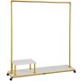 yellow and white VEVOR clothing garment rack on wheels with a lower platform and built-in shelf.
