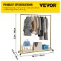 Perchero VEVOR para ropa, 150 x 36 x 160 cm, resistente, con estante inferior y lateral, 4 ruedas giratorias, estructura de acero resistente, organizador de ropa con ruedas para tiendas minoristas y boutiques.