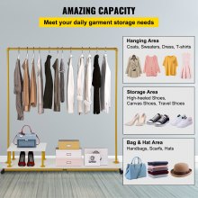 VEVOR Clothing Garment Rack, 59.1"x14.2"x63.0", Heavy-Duty Clothes Rack w/Bottom Shelf & Side Shelf, 4 Swivel Casters, Sturdy Steel Frame, Rolling Clothes Organizer for Retail Store Boutique, Gold