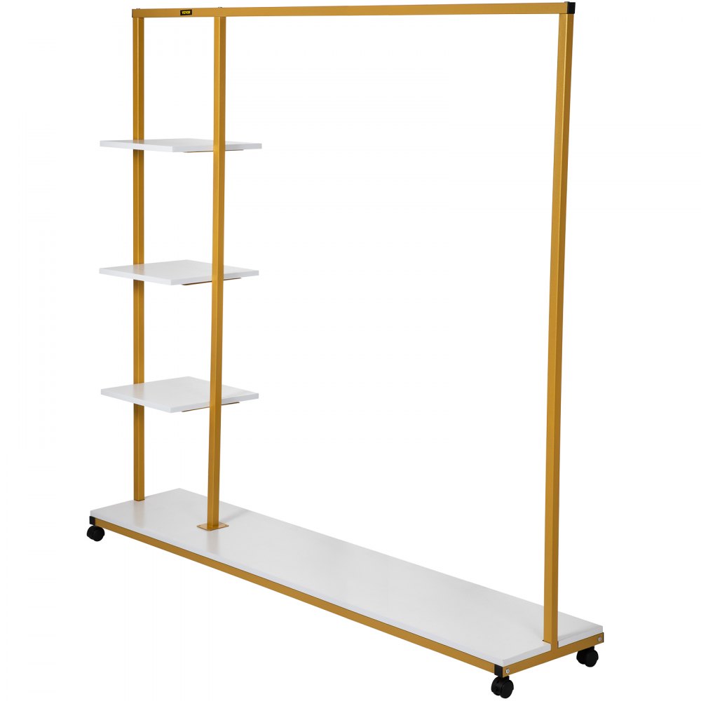 VEVOR Clothing Garment Rack, 180 LBS Capacity, Heavy-duty Clothes Rack w/ Bottom Shelf & Extra 3 Side Shelves, 4 Swivel Casters, Rolling Clothes Organizer for Laundry Room Retail Store Boutique, Gold