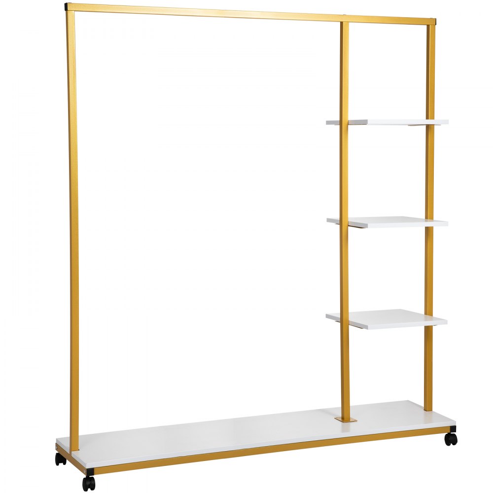 VEVOR Clothing Garment Rack, 180 LBS Capacity, Heavy-duty Clothes Rack w/ Bottom Shelf & Extra 3 Side Shelves, 4 Swivel Casters, Rolling Clothes Organizer for Laundry Room Retail Store Boutique, Gold