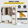VEVOR Clothing Garment Rack, 180 LBS Capacity, Heavy-duty Clothes Rack w/ Bottom Shelf & Extra 3 Side Shelves, 4 Swivel Casters, Rolling Clothes Organizer for Laundry Room Retail Store Boutique, Gold