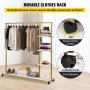 VEVOR Clothing Garment Rack, 180 LBS Capacity, Heavy-duty Clothes Rack w/ Bottom Shelf & Extra 3 Side Shelves, 4 Swivel Casters, Rolling Clothes Organizer for Laundry Room Retail Store Boutique, Gold