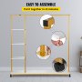 VEVOR Clothing Garment Rack, 180 LBS Capacity, Heavy-duty Clothes Rack w/ Bottom Shelf & Extra 3 Side Shelves, 4 Swivel Casters, Rolling Clothes Organizer for Laundry Room Retail Store Boutique, Gold