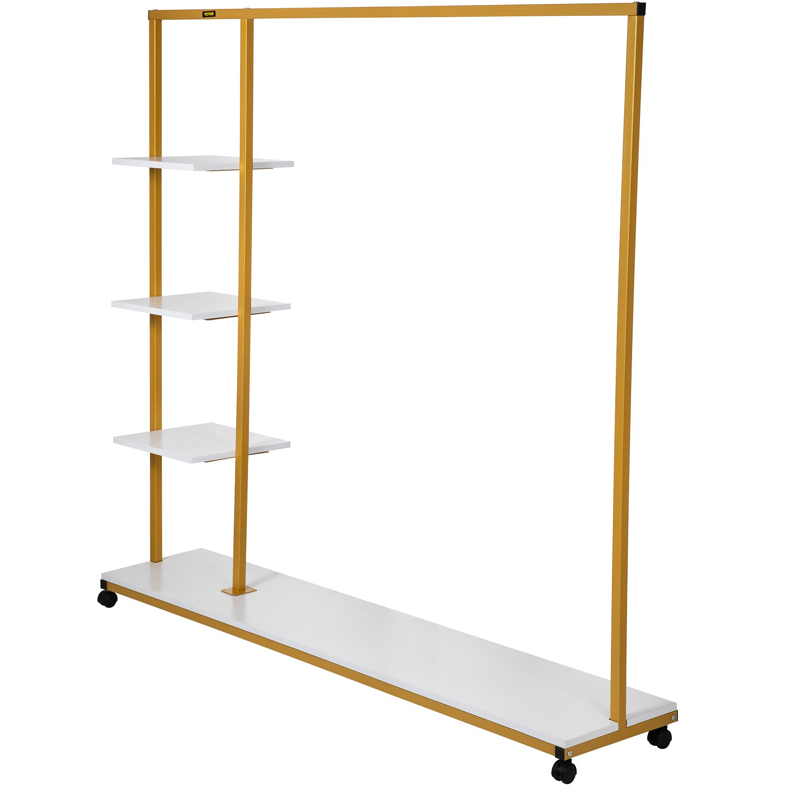 VEVOR Clothing Garment Rack, 180 LBS Capacity, Heavy-duty Clothes Rack w/ Bottom Shelf & Extra 3 Side Shelves, 4 Swivel Casters, Rolling Clothes Organizer for Laundry Room Retail Store Boutique, Gold