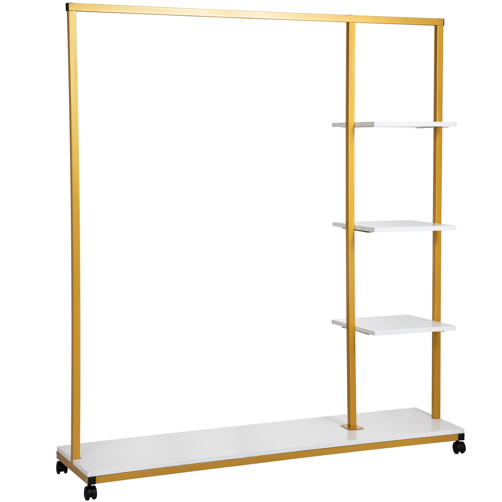 VEVOR Clothing Garment Rack, 180 LBS Capacity, Heavy-duty Clothes Rack w/ Bottom Shelf & Extra 3 Side Shelves, 4 Swivel Casters, Rolling Clothes Organizer for Laundry Room Retail Store Boutique, Gold