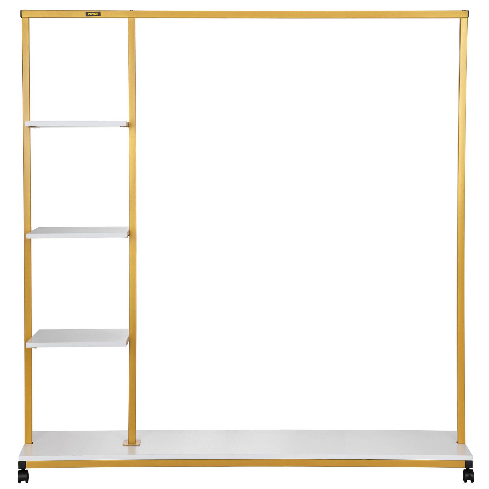 VEVOR Clothing Garment Rack, 180 LBS Capacity, Heavy-duty Clothes Rack w/ Bottom Shelf & Extra 3 Side Shelves, 4 Swivel Casters, Rolling Clothes Organizer for Laundry Room Retail Store Boutique, Gold