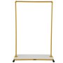 yellow VEVOR clothing garment rack with sturdy base and four wheels for mobility.