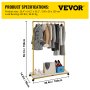 VEVOR Perchero para ropa, 39.4 x 14.2 x 59.1 pulgadas, perchero resistente con estante inferior, 4 ruedas giratorias, marco de acero resistente, organizador de ropa con ruedas para lavandería, tienda minorista, boutique, dorado