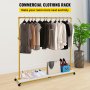VEVOR Clothing Garment Rack, 150 x 36 x 160 cm, Heavy-duty Clothes Rack w/ Bottom Shelf, 4 Swivel Casters, Sturdy Steel Frame, Rolling Clothes Organizer for Laundry Room Retail Store Boutique, Gold