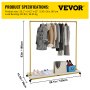 VEVOR Garment Rack Clothes Rack Heavy Duty Rolling Clothes Organizer w/ Wheels