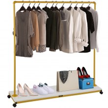 VEVOR-vaateteline, 150 x 36 x 160 cm, kestävä vaateteline pohjahyllyllä, 4 kääntyvää pyörää, tukeva teräsrunko, pyörivien vaatteiden järjestäjä pesutupamyymälään, kultaa