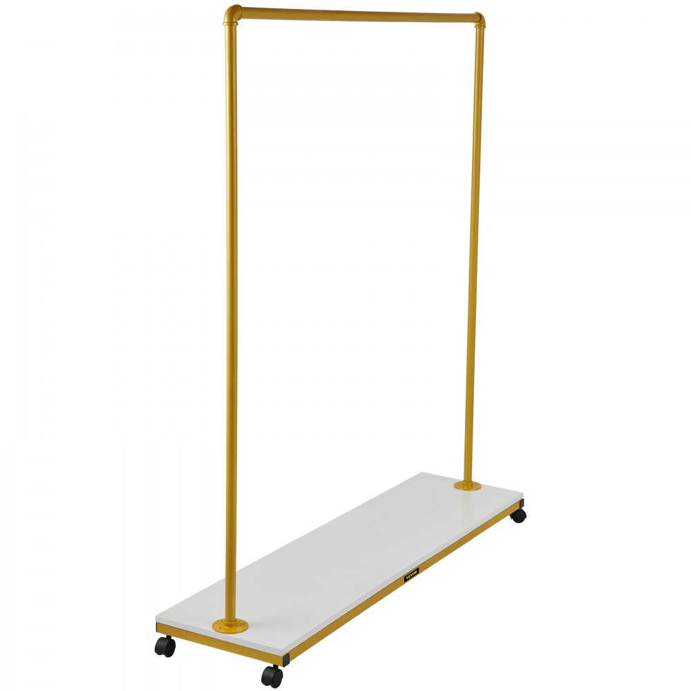 VEVOR Perchero para ropa, 47.2 x 14.2 x 63.0 pulgadas, perchero resistente con estante inferior, 4 ruedas giratorias, marco de acero resistente, organizador de ropa con ruedas para lavandería, tienda minorista, boutique, dorado