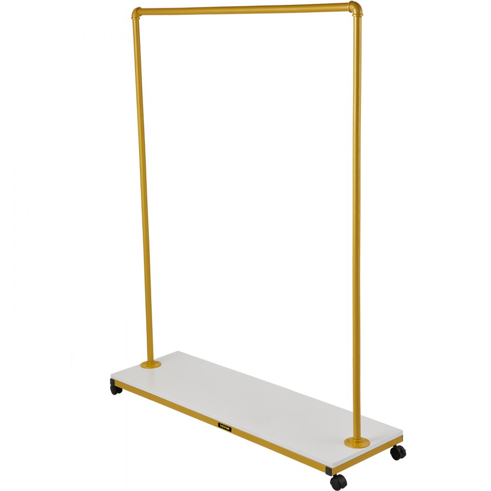 VEVOR Perchero para ropa, 47.2 x 14.2 x 63.0 pulgadas, perchero resistente con estante inferior, 4 ruedas giratorias, marco de acero resistente, organizador de ropa con ruedas para lavandería, tienda minorista, boutique, dorado