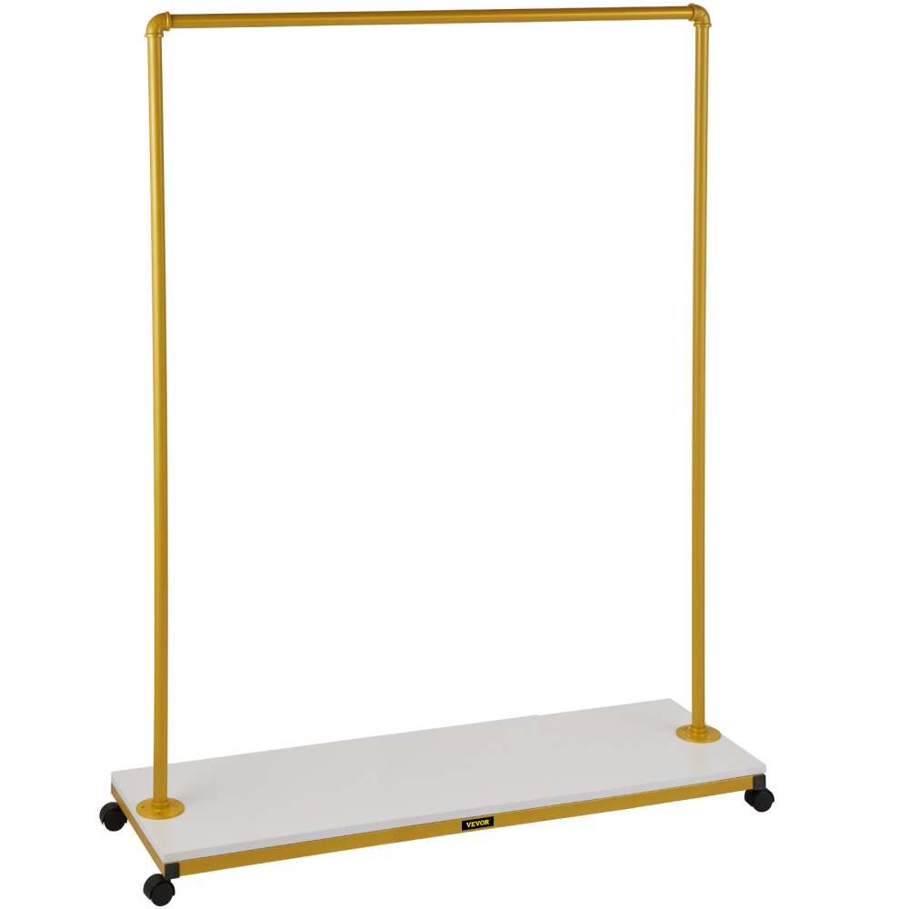 VEVOR Perchero para ropa, 47.2 x 14.2 x 63.0 pulgadas, perchero resistente con estante inferior, 4 ruedas giratorias, marco de acero resistente, organizador de ropa con ruedas para lavandería, tienda minorista, boutique, dorado