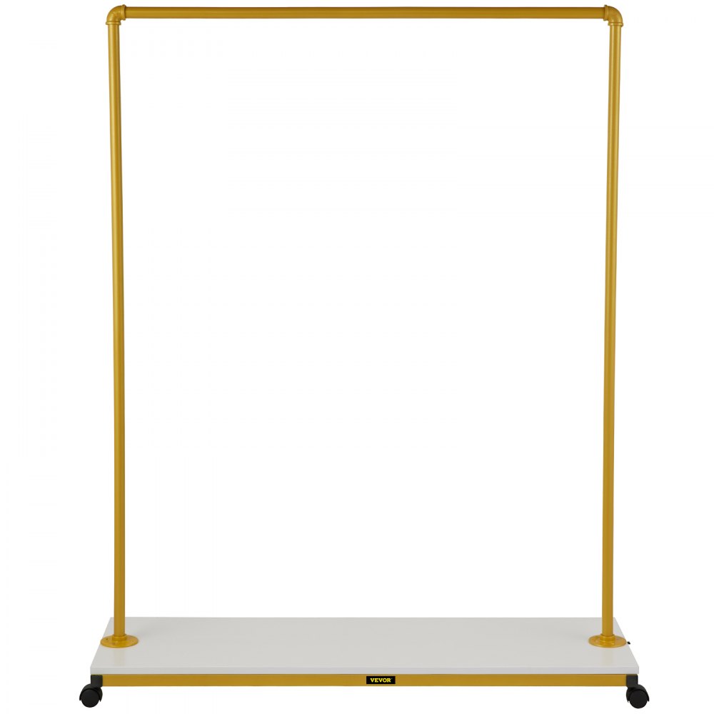 VEVOR Perchero para ropa, 47.2 x 14.2 x 63.0 pulgadas, perchero resistente con estante inferior, 4 ruedas giratorias, marco de acero resistente, organizador de ropa con ruedas para lavandería, tienda minorista, boutique, dorado