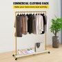 VEVOR Clothing Garment Rack, 120 x 36 x 160 cm, Heavy-duty Clothes Rack w/ Bottom Shelf, 4 Swivel Casters, Sturdy Steel Frame, Rolling Clothes Organizer for Laundry Room Retail Store Boutique, Gold