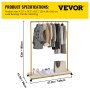 VEVOR Perchero para ropa, 47.2 x 14.2 x 63.0 pulgadas, perchero resistente con estante inferior, 4 ruedas giratorias, marco de acero resistente, organizador de ropa con ruedas para lavandería, tienda minorista, boutique, dorado