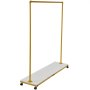 VEVOR Perchero para ropa, 47.2 x 14.2 x 63.0 pulgadas, perchero resistente con estante inferior, 4 ruedas giratorias, marco de acero resistente, organizador de ropa con ruedas para lavandería, tienda minorista, boutique, dorado