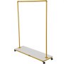 VEVOR Perchero para ropa, 47.2 x 14.2 x 63.0 pulgadas, perchero resistente con estante inferior, 4 ruedas giratorias, marco de acero resistente, organizador de ropa con ruedas para lavandería, tienda minorista, boutique, dorado