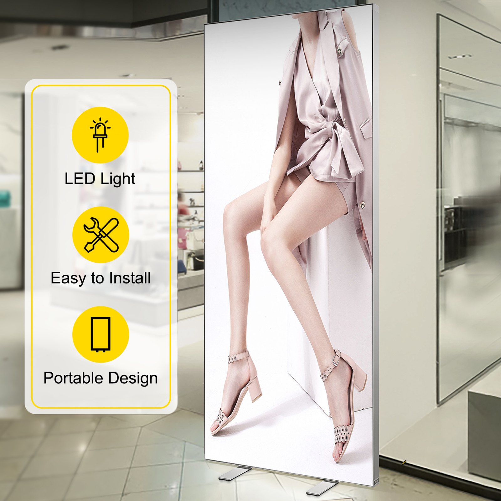 VEVOR LED Poster Frame, 34" x 80" Large Sidewalk Sign, Backlighting LED Light Box with Aluminum Frame & Stable Base, Illuminated Photo Frame for Poster Advertising Display