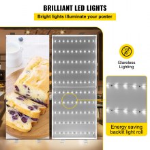 VEVOR LED-julistekehys, 34" x 80" suuri jalkakäytäväkyltti, taustavalaistu LED-valolaatikko alumiinikehyksellä ja vakaalla pohjalla, valaistu valokuvakehys julistemainosnäytölle