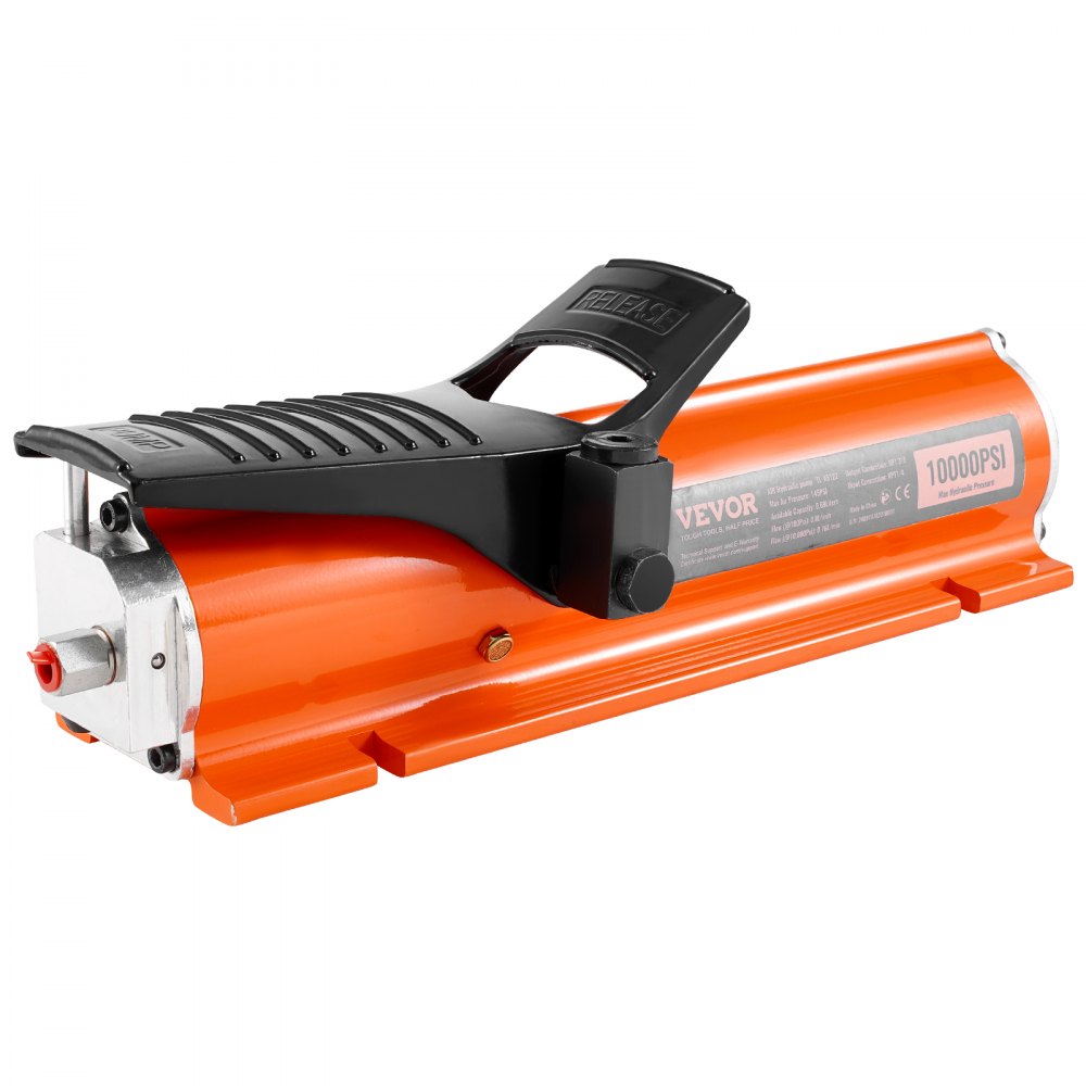 VEVOR 689 bar(10,000PSI) Air Hydraulic Pump, 0.7 L(0.18 Gal) Reservoir, NPT 9.5mm(3/8 In) Oil Outlet, NPT 6.4mm(1/4 In) Inlet, Metal Shell Air Actuated Treadle Foot Pump, for Precision Industrial Machinery & Aerospace Equipment